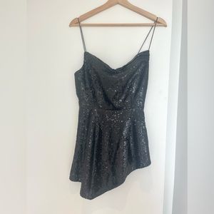 Retrofete Sequin Asymmetric Top Black. Size 0